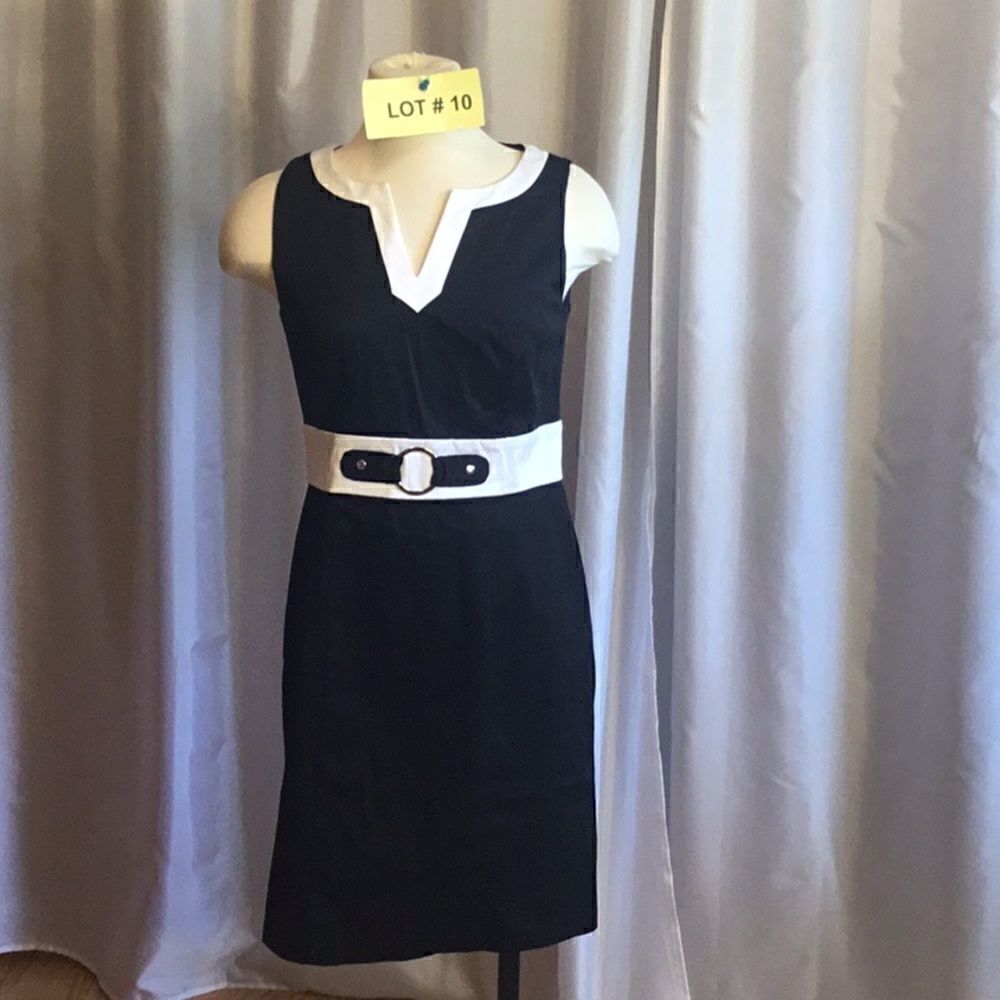 Black sleeveless dress with white trim, in size 4 by ABG